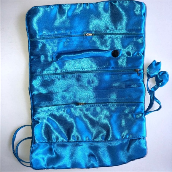 Chinese Jewelry Wallet, Turquoise Blue, Floral Print - Picture 2 of 4
